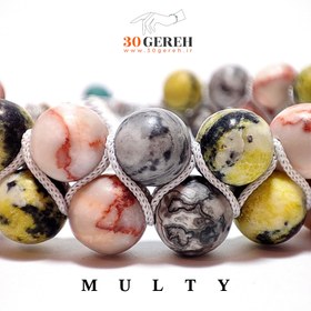 تصویر دستبند سنگی اصل جاسپر دو ردیفه با بافت پیچ نخ چرمی طوسی MULTY 30GEREH stone bracelet