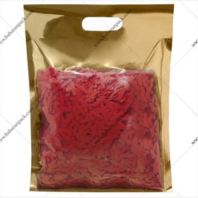 تصویر پاکت شفاف متالایز داخل طلایی سه طرف دوخت دسته دار 