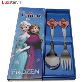تصویر قاشق چنگال کودک یونیک طرح فروزن Frozen ا unique frozen spoon and fork unique frozen spoon and fork
