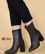 تصویر نیم بوت زنانه پاشنه دار مدل کلاسیک مشکی قهوه ای با زیپ جانبی - قهوه ای / 40 