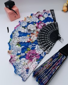 تصویر بادبزن پارچه ای زردار طرح گل / کد 718 