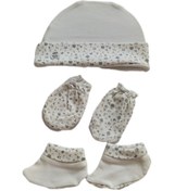 تصویر ست کلاه و پاپوش و دستکش نوزادی - سفید 
