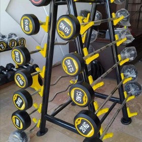 تصویر رک باربل 10 عددی قلاب رنگی مدل Kv987 Barbell rack with 10 colored hooks model Kv987