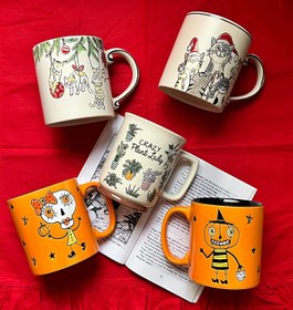 تصویر بیگ ماگ سرامیکی برجسته پیشی کریسمسی و هالووینی - ماگ اسكلت 