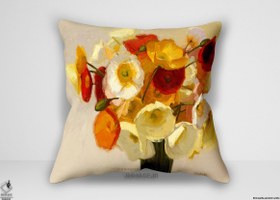 تصویر کوسن گل ، خشخاش های نوامبر اثر نواک شرلی (WA 5072) Flower design cushion November Poppies by Novak Shirley