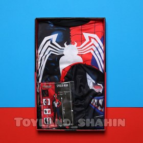 تصویر ست لباس ونوم اسپایدرمن مدل پارچه کشی طرح عضلانی Venom Spiderman clothing set with muscular design