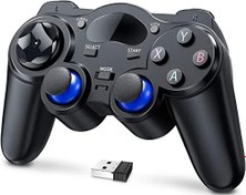تصویر گیم پد کنترلر بازی بی سیم Angju USB برای رایانه شخصی/لپ تاپ (Windows XP/7/8/10) و PS3 و Android و Steam - [مشکی] (مشکی) 