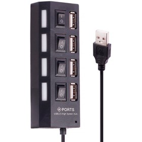 تصویر هاب 4 پورت کلید دار مدل HI-SPEED ا Ports HI-SPEED 4 Port USB 2.0 Hub Ports HI-SPEED 4 Port USB 2.0 Hub