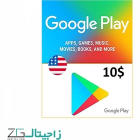 تصویر گیفت کارت Google Play آمریکا 10 دلاری 