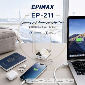 تصویر پاوربانک اپیمکس مدل EP-211 ظرفیت ۲۰۰۰۰ میلی آمپر سوپرفست شارژ 