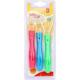 تصویر قاشق غذاخوری سیلیکون کودک سه سایز بسته بندی بلیستر مدل 286 بی بی لند Baby Land 286 Silicon Spoon 3pcs