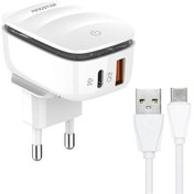 تصویر شارژر دیواری 20 وات کینگ استار مدل KW193C PD به همراه کابل USB-C سفید شارژر موبایل شارژر دیواری کینگ استار KW193C PD سفید