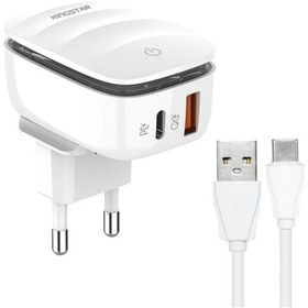 تصویر شارژر دیواری 20 وات کینگ استار مدل KW193C PD به همراه کابل USB-C سفید شارژر موبایل شارژر دیواری کینگ استار KW193C PD سفید