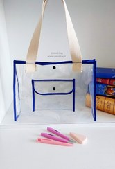 تصویر تت بگ شفاف با بند کنفی سفید 