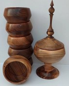 تصویر سرویس پذیرایی آجیل خوری چوب گردو دستساز و قابل شستشو Handmade and washable walnut wood nut reception