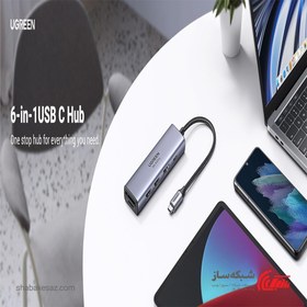 تصویر هاب 6 پورت USB-C یوگرین مدل 60384-CM511 Ugreen CM511-60384 6 In 1 USB-C Hub
