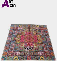 تصویر ترمه حسینی یزد رومیزی مربعی ۸ رنگ ابریشم طرح وصال کد: ۱۶۲۸ 