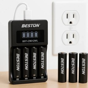 تصویر شارژر باتری بستون LCDدار 4تایی کد BESTON BST-C9012WL 