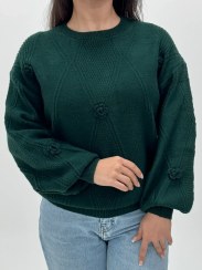 تصویر ژاکت زنانه بافت آستین پفی گل‌دار 