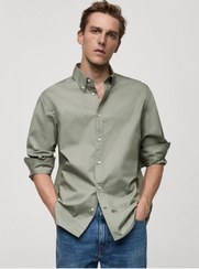 تصویر پیراهن مردانه خاکی منگوMANGO Man | 77024452 اورجینال 