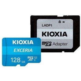 تصویر کارت حافظه microSDXC کیوکسیا EXCERIA کلاس 10 سرعت 100MBps ظرفیت 128 گیگابایت همراه با آداپتور SD 