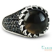 تصویر انگشتر نقره مردانه طرح مشکین با عقیق مشکی 