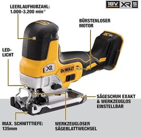 تصویر اره منبت کاری اره مویی آونگ شارژی DCS335NT دیوالت Dewalt DCS335NT Cordless Pendulum Jigsaw 18 V Brushless Adjustable Die-Cast Aluminium Saw Shoe