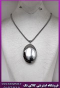 تصویر گردنبند قاب عکس بیضی بزرگ نقره ای استیل 
