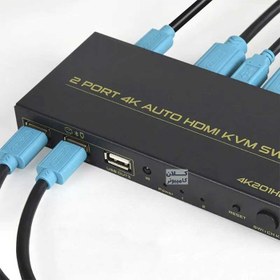 تصویر کی وی ام سوییچ اتوماتیک 2 پورت HDMI مدل fj-4k201huk kvm hd 2 port hdmi