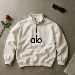 تصویر هودی زنانه نیم زیپ مدل آلو رنگ سفید 