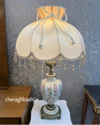 تصویر آباژور ستون چینی طلاکوب گل برجسته 