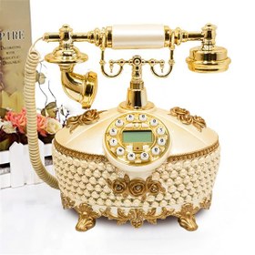 تصویر تلفن رومیزی سلطنتی آرنوس کرم طلایی مدل 038-AF 