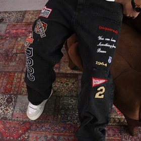 تصویر شلوار استیکر دار جین مردانه ذغالی 