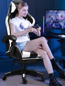 تصویر Gaming Chair?Adjustable Computer Chair Pc Office Pu Leather High Back Ergonomic design Lumbar SupportComfortable Armrest Headrest (white) - ارسال 15 الی 20 روز کاری 