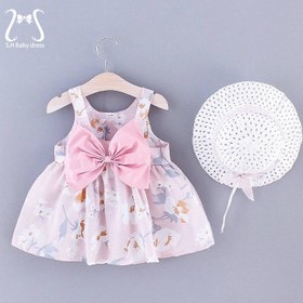 تصویر ست پیراهن ساحلی و کلاه صورتی 