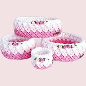 تصویر سبد قلاب بافی تریکو کد 0101 مجموعه ۴ عددی 