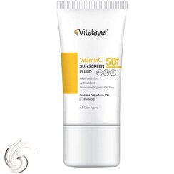 تصویر فلوئید ضدآفتاب بدون ‌رنگ ویتالیر، SPF50، مدل Vitamin C، مناسب انواع پوست و حجم 50 میلی‌لیتر، ضد آب، محافظت کننده در برابر اشعه U 