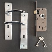 تصویر مجموعه قفل کلیدی و دستگیره درب چوبی خالدار کروم مخصوص درب اتاق چوبی کد 01 