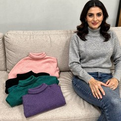 تصویر پلیور بافت یقه اسکی زنانه رنگبندی متنوع 
