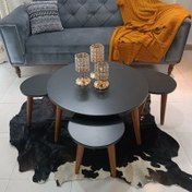 تصویر میز جلو مبلی عسلی دایره گرد مشکی مدل مینیمال مجموعه ۴ عددی 