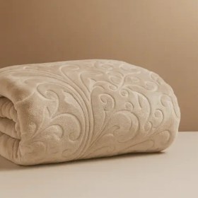 تصویر پتو گلبافت کرم - 160x220 