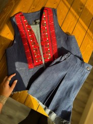 تصویر ست جلیقه و شلوارک خوس دوزی 