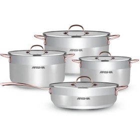 تصویر سرویس قابلمه 8 پارچه عرشیا مدل SS064-2156 ARSHIA 8PCS Copper SS Cookware Set SS064-2156