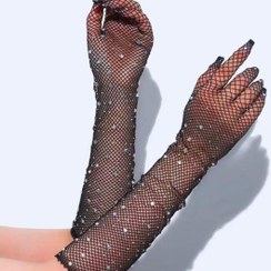 تصویر دستکش توری نگین دار 