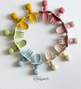 تصویر قاشق و چنگال سیلیکونی کودک پستونکی 