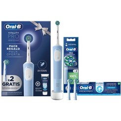 تصویر مسواک برقی اورال بی ویتالیتی پرو OralB Vitality PRO بهمراه سه یدک پرو کراس اکشن و خمیردندان اورال بی 