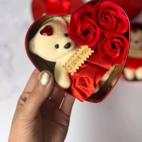 تصویر جعبه گل و خرس فلزی 