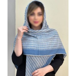 تصویر روسری نخی طرح دار زمینه آبی (A9840) روسری شیک و مجلسی نخی طرح دار دور دوخت