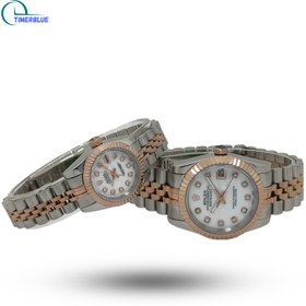 تصویر ساعت مچی ست رولکس صفحه صدفی AAA دیتجاست دورنگ رزگلد Rolex oyster watch set