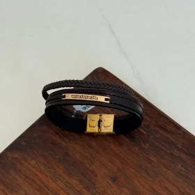 تصویر دستبند چرم و طلا کد 2063 